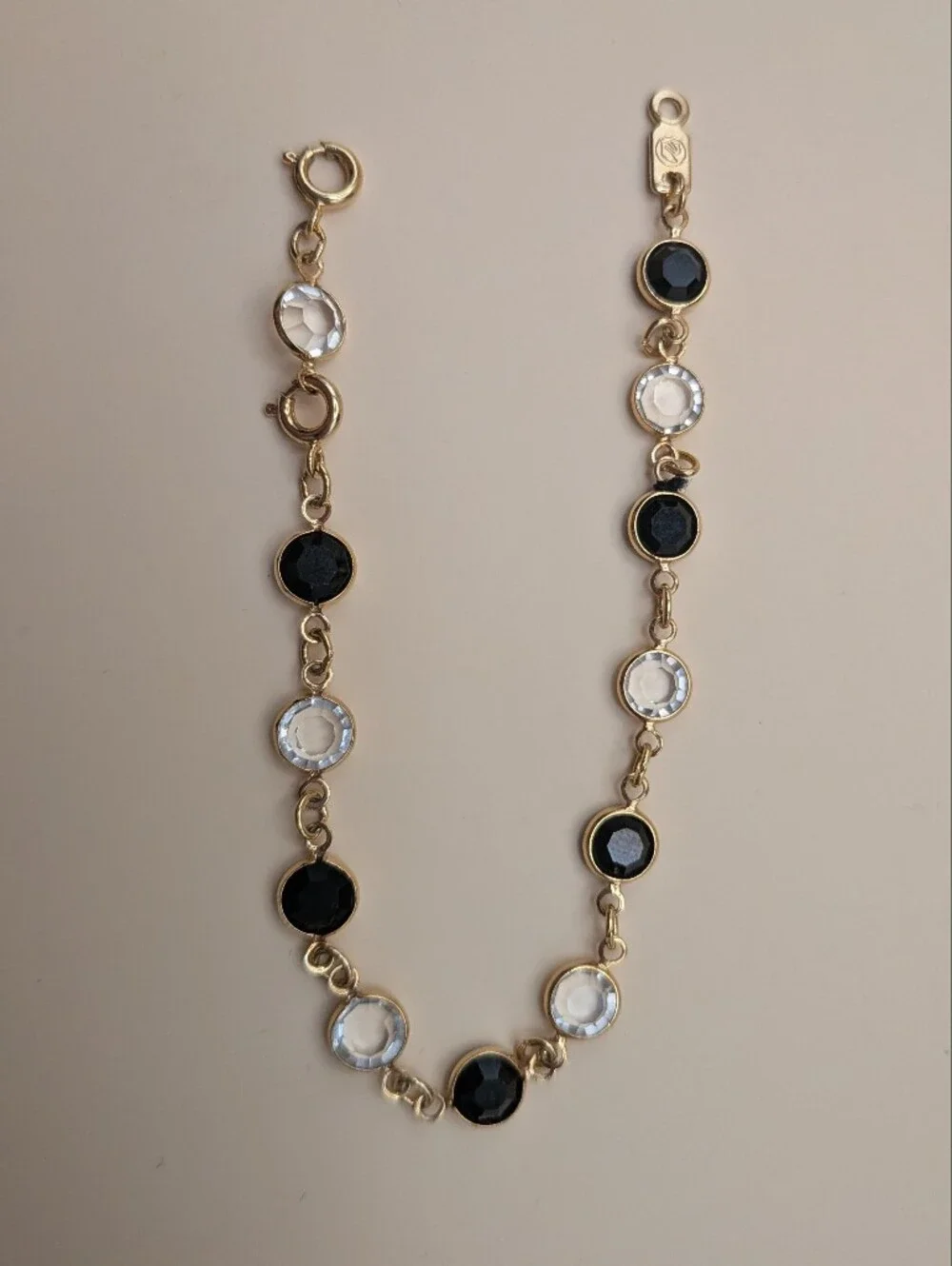 Swarovski Crystal Bezel Chain Bracelet Black and Clear Stones Adjustable Size